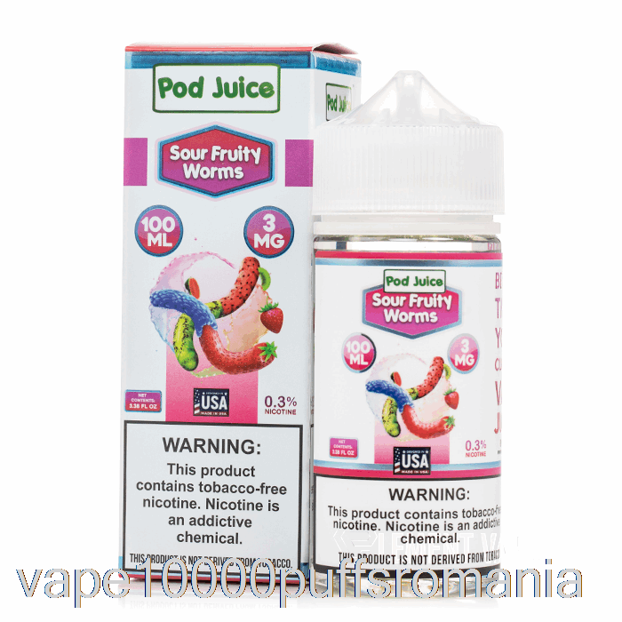Vape Romania Sour Fruity Worms - Suc De Pastaie - 100ml 0mg